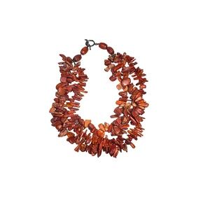 Natural Red Sponge Coral Nugget Necklace 18.5 inch Chunky Multi-Strand with Togg